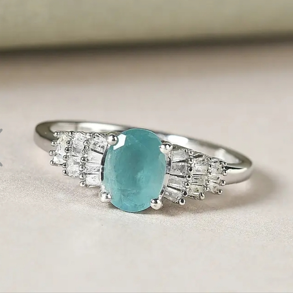 RARE Natural Grandidierite & Diamond Baguettes in Platinum/925 Ring Size 7! - Picture 2 of 5